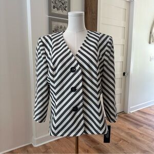 NEW Kasper Women's 16 Career Workwear Grey Striped Button-Up Blazer Plus Jacket